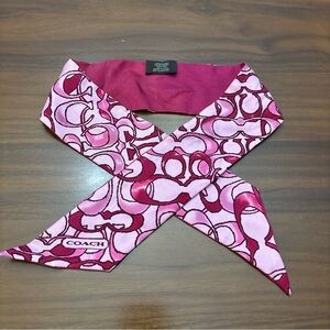 Coach Signature 100% Silk Skinny Pony Bag Scarf Vibrant Pink Monogram Y2K C Logo